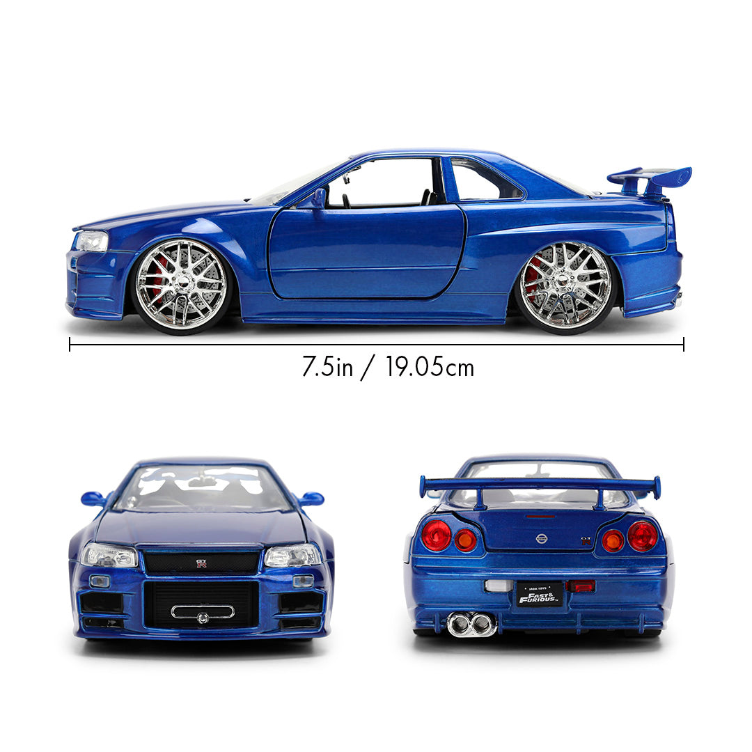 ワイルド・スピード 1/24スケール 2002 Nissan Skyline GT-R R34 ブルー ダイキャストミニカー 25周年記念特別塗装 COLOR BRUSH FINISH
