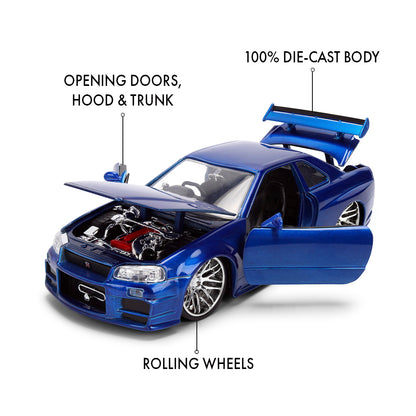 ワイルド・スピード 1/24スケール 2002 Nissan Skyline GT-R R34 ブルー ダイキャストミニカー 25周年記念特別塗装 COLOR BRUSH FINISH