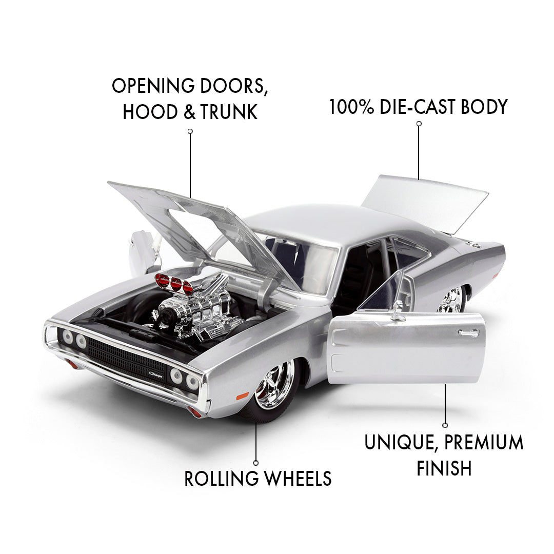 ワイルド・スピード 1/24スケール DOM'S 1970 DODGE CHARGER ダイキャストミニカー 25周年記念特別塗装 SILVER FINISH