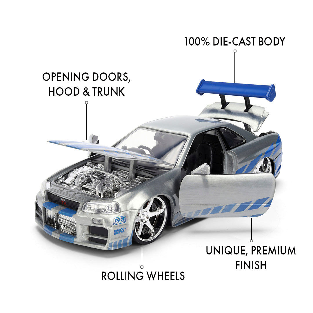 ワイルド・スピード 1/24スケール 2002 Nissan Skyline GT-R R34 ダイキャストミニカー 25周年記念特別塗装 COLOR BRUSH FINISH