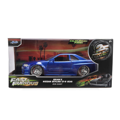 ワイルド・スピード 1/24スケール 2002 Nissan Skyline GT-R R34 ブルー ダイキャストミニカー 25周年記念特別塗装 COLOR BRUSH FINISH